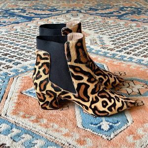 Linea Paolo Sienna Leopard Print Calf Hair Block Heel Chelsea Boot